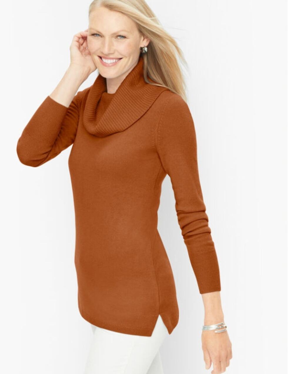 Talbots 100% Cashmere Burnt Orange Cowlneck Pullover size Large